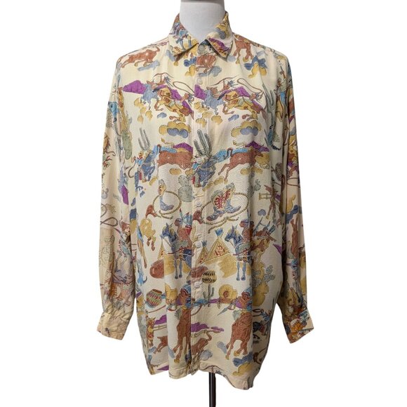 Vintage Paragraff Unisex Size L Cowboys Indians Novelty Button Up L/S Shirt Top - Picture 2 of 12
